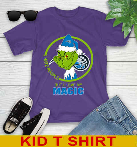 Orlando Magic NBA Christmas Grinch I Hate People But I Love My Favorite Basketball Team Youth T-Shirt 4