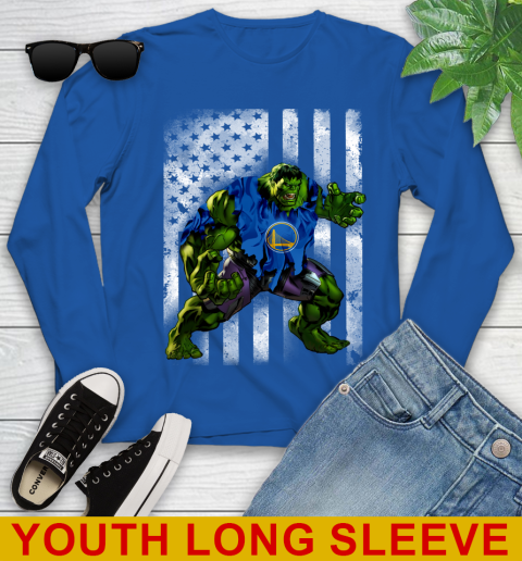 Golden State Warriors Hulk Marvel Avengers NBA Basketball American Flag Youth Long Sleeve 10