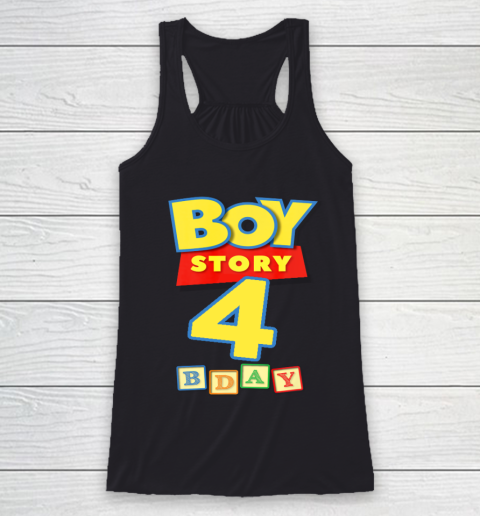 Toy Blocks Boy Story 4 Year Old Birthday Racerback Tank