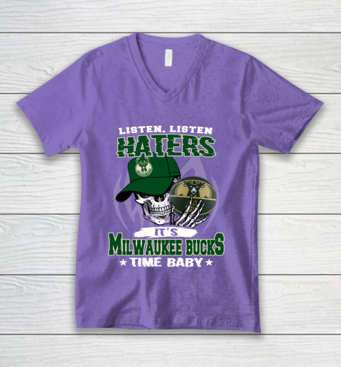 Listen Haters It is BUCKS Time Baby NBA V-Neck T-Shirt 8