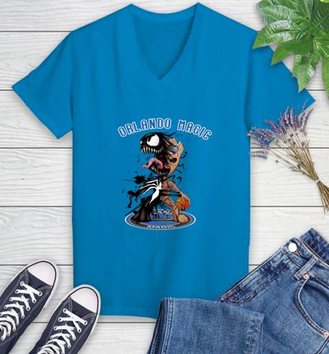 NBA Orlando Magic Basketball Venom Groot Guardians Of The Galaxy Women's V-Neck T-Shirt 7