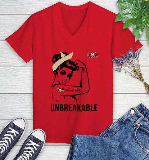 NFL San Francisco 49ers Girl Unbreakable Football Sports Women's V-Neck T-Shirt 7