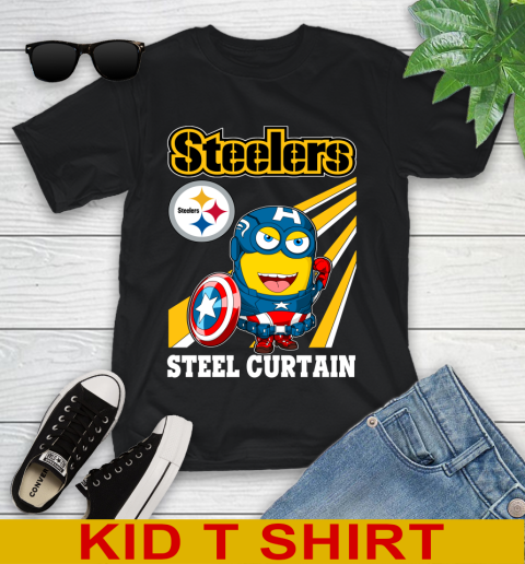 NFL Football Pittsburgh Steelers Captain America Marvel Avengers Minion Shirt Youth T-Shirt