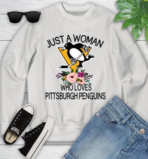 NHL Just A Woman Who Loves Pittsburgh Penguins Hockey Sports Youth Sweatshirt