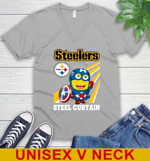 NFL Football Pittsburgh Steelers Captain America Marvel Avengers Minion Shirt V-Neck T-Shirt 3