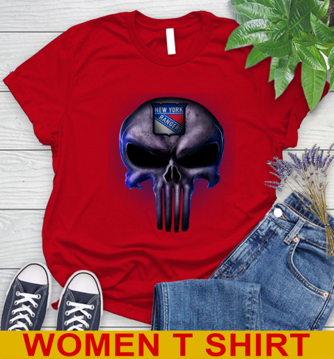 New York Rangers NHL Hockey Punisher Skull Sports Women's T-Shirt 11