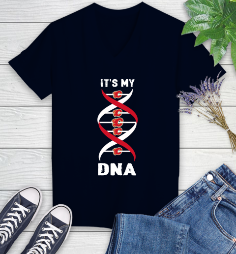 Calgary Flames NHL Hockey It's My DNA Sports Women's V-Neck T-Shirt 2