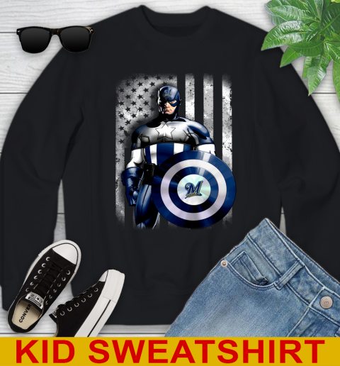 Milwaukee Brewers MLB Baseball Captain America Marvel Avengers American Flag Shirt Youth Sweatshirt