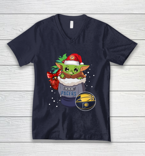 Indiana Pacers Christmas Baby Yoda Star Wars Funny Happy NBA V-Neck T-Shirt 3