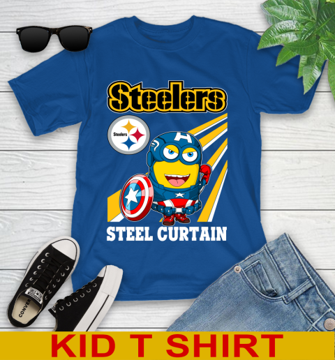 NFL Football Pittsburgh Steelers Captain America Marvel Avengers Minion Shirt Youth T-Shirt 10