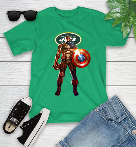 NFL Captain America Marvel Avengers Endgame Football Sports New York Jets Youth T-Shirt 6
