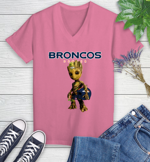 Denver Broncos NFL Football Groot Marvel Guardians Of The Galaxy Women's V-Neck T-Shirt 13