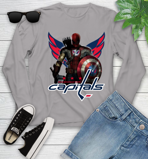 NHL Captain America Thor Spider Man Hawkeye Avengers Endgame Hockey Washington Capitals Youth Long Sleeve 5