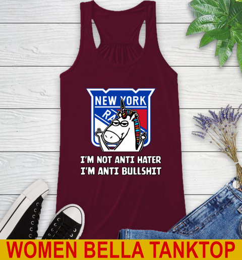 New York Rangers NHL Hockey Unicorn I'm Not Anti Hater I'm Anti Bullshit Racerback Tank 3