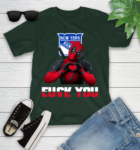 NHL New York Rangers Deadpool Love You Fuck You Hockey Sports Youth T-Shirt - Image 6