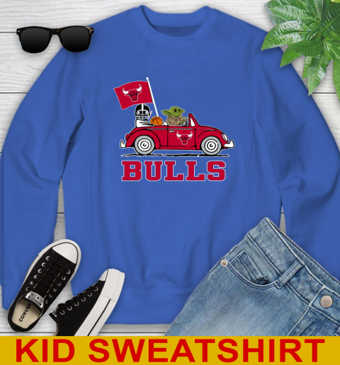 NBA Basketball Chicago Bulls Darth Vader Baby Yoda Driving Star Wars Shirt Youth Sweatshirt 7