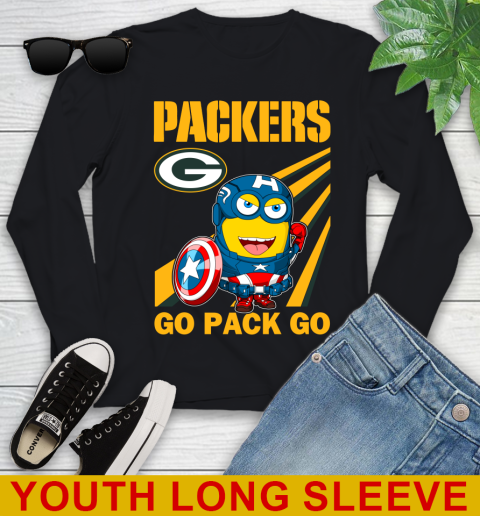 NFL Football Green Bay Packers Captain America Marvel Avengers Minion Shirt Youth Long Sleeve