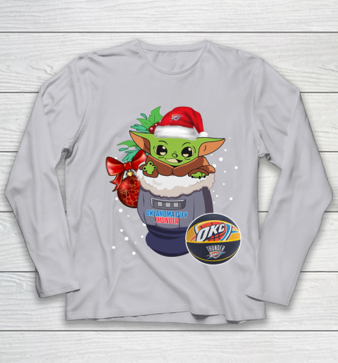 Oklahoma City Thunder Christmas Baby Yoda Star Wars Funny Happy NBA Youth Long Sleeve 5