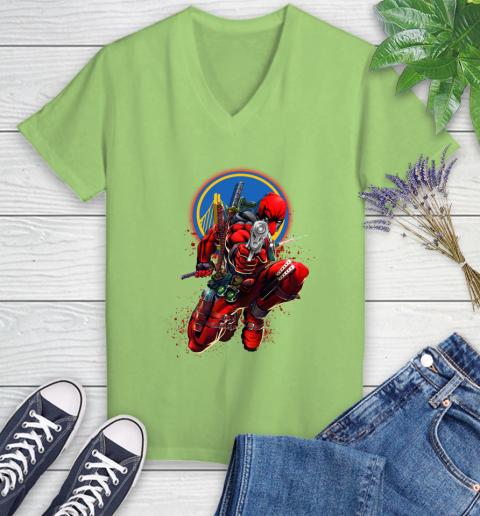 NBA Deadpool Marvel Comics Sports Basketball Golden State Warriors Women's V-Neck T-Shirt 11
