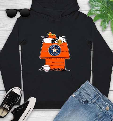 MLB Houston Astros Snoopy Woodstock The Peanuts Movie Baseball T Shirt Youth Hoodie 2
