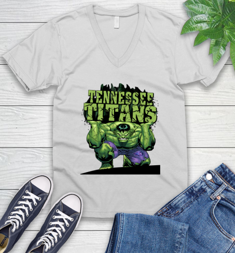 Tennessee Titans NFL Football Incredible Hulk Marvel Avengers Sports V-Neck T-Shirt