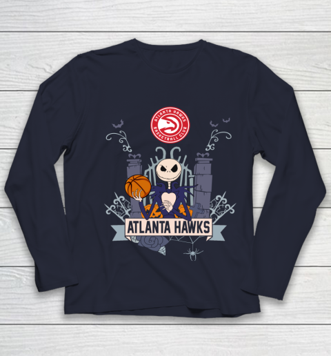 NBA Atlanta Hawks Basketball Jack Skellington Halloween Youth Long Sleeve 2