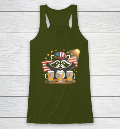 Raccoon red white and brew Funny Independence Day 4th of July Racerback Tank 2