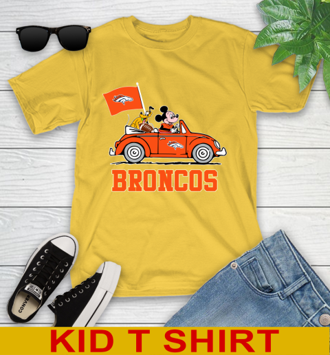 NFL Football Denver Broncos Pluto Mickey Driving Disney Shirt Youth T-Shirt 8