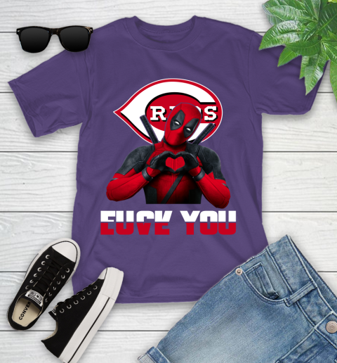 MLB Cincinnati Reds Deadpool Love You Fuck You Baseball Sports Youth T-Shirt 3
