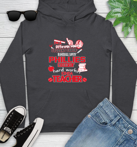 Philadelphia Phillies MLB I'm A Difference Making Student Caring Baseball Loving Kinda Teacher Youth Hoodie 8