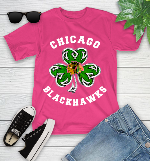 NHL Chicago Blackhawks Three Leaf Clover St Patrick's Day Hockey Sports Youth T-Shirt 11