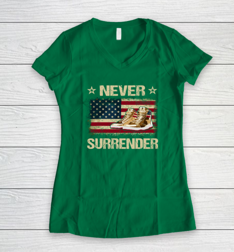 Never Surrender Gold Sneakers Pro Trump 2024 Women's V-Neck T-Shirt 3