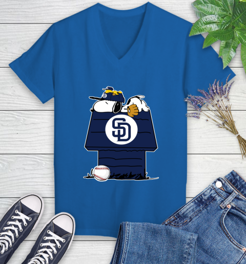 MLB San Diego Padres Snoopy Woodstock The Peanuts Movie Baseball T Shirt Women's V-Neck T-Shirt 10