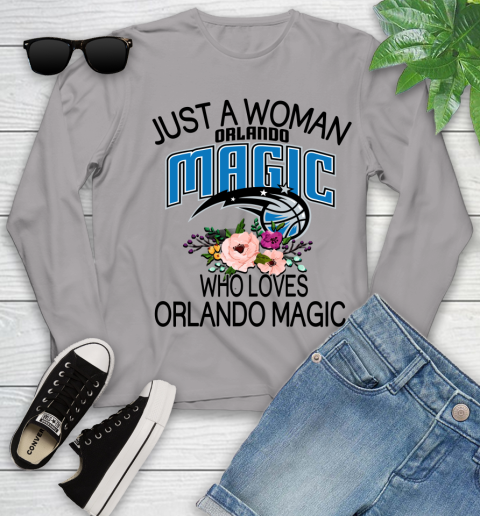 NBA Just A Woman Who Loves Orlando Magic Basketball Sports Youth Long Sleeve 3