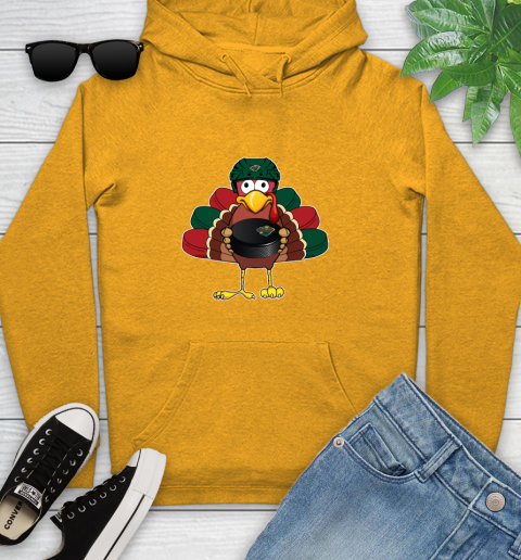 Minnesota Wild Turkey Thanksgiving Day Youth Hoodie 3