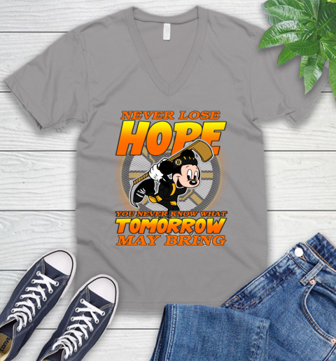Boston Bruins NHL Hockey ootball Mickey Disney Never Lose Hope V-Neck T-Shirt 3