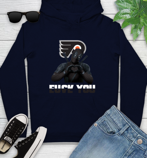 NHL Philadelphia Flyers Deadpool Love You Fuck You Hockey Sports Youth Hoodie 3