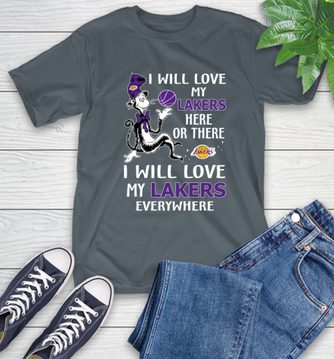NBA Basketball Los Angeles Lakers I Will Love My Lakers Everywhere Dr Seuss Shirt T-Shirt 7