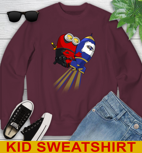 NFL Football Baltimore Ravens Deadpool Minion Marvel Shirt Youth Sweatshirt 4