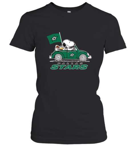 Snoopy And Woodstock Ride The Dallas Star Car NHL Women's T-Shirt