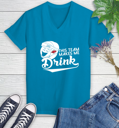 New Jersey Devils NHL Hockey This Team Makes Me Drink Adoring Fan Women's V-Neck T-Shirt 7