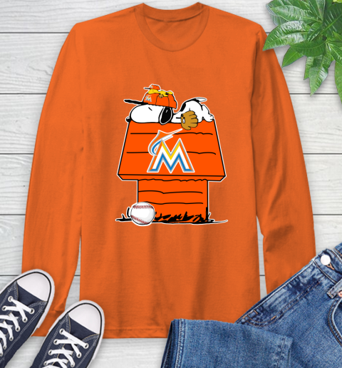 MLB Miami Marlins Snoopy Woodstock The Peanuts Movie Baseball T Shirt Long Sleeve T-Shirt 5