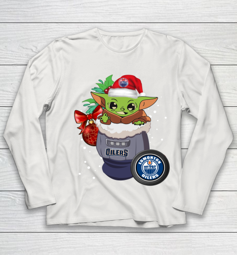 Edmonton Oilers Christmas Baby Yoda Star Wars Funny Happy NHL Youth Long Sleeve 11