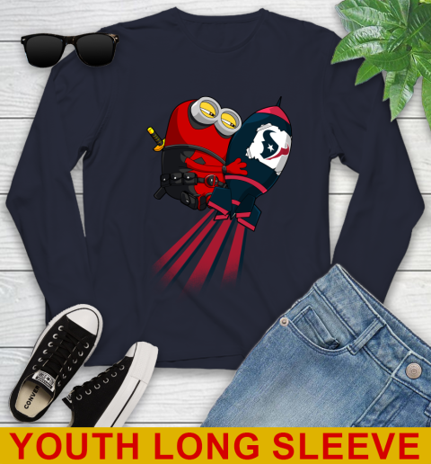NFL Football Houston Texans Deadpool Minion Marvel Shirt Youth Long Sleeve 2