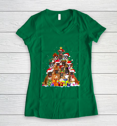 Christmas Pajama Boxer Tree Xmas Gifts Dog Dad Mom Women's V-Neck T-Shirt 3