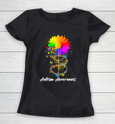 Autism Awareness Month Sunflower Flower Butterfly Cute Mom Women's T-Shirt