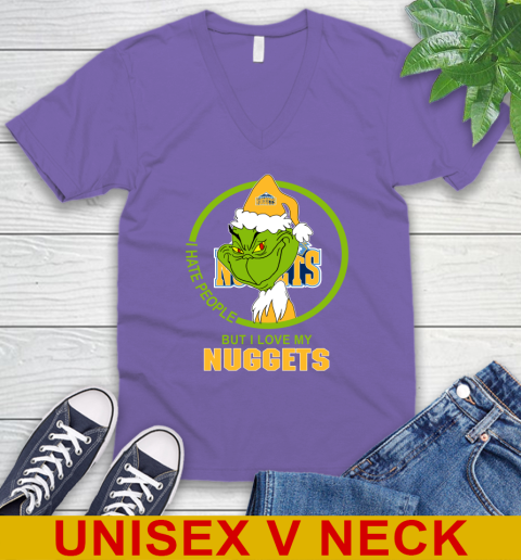 Denver Nuggets NBA Christmas Grinch I Hate People But I Love My Favorite Basketball Team V-Neck T-Shirt 9