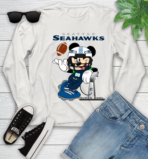 NFL Seattle Seahawks Mickey Mouse Disney Super Bowl Football T Shirt Youth Long Sleeve 24