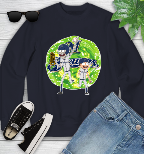 MLB Milwaukee Brewers Rick And Morty Commissioner's Trophy Baseball Sports Youth Sweatshirt 3
