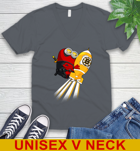 NHL Hockey Boston Bruins Deadpool Minion Marvel Shirt V-Neck T-Shirt 4